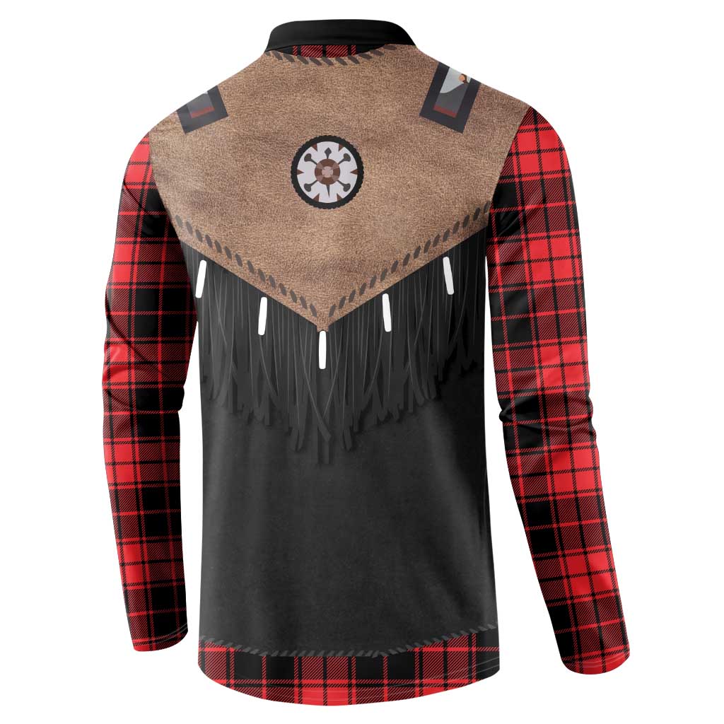 Western Cowboy Vest Style Button Sweatshirt Black Red Plaid Pattern - Wonder Print Shop