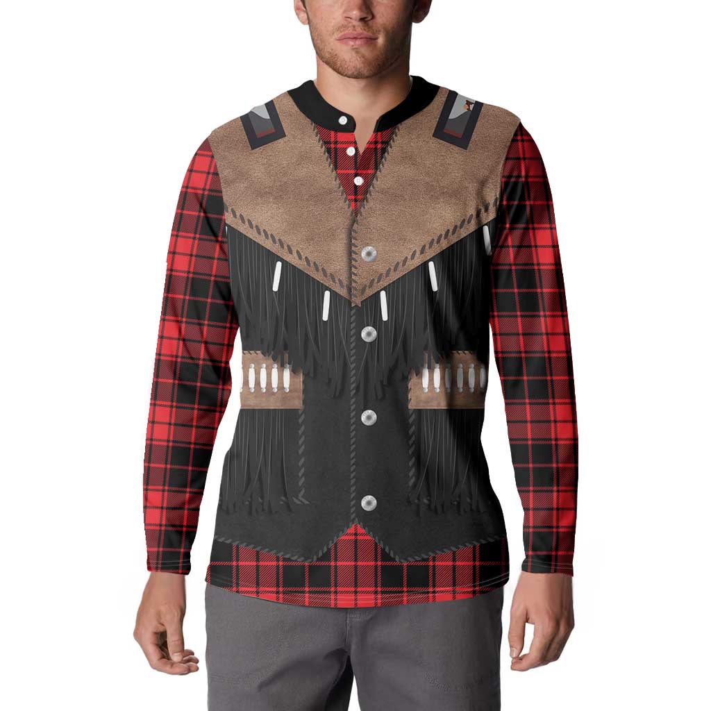 Western Cowboy Vest Style Button Sweatshirt Black Red Plaid Pattern - Wonder Print Shop