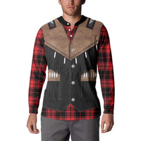 Western Cowboy Vest Style Button Sweatshirt Black Red Plaid Pattern - Wonder Print Shop