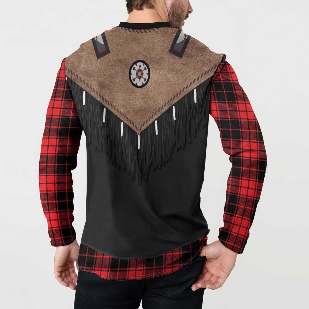 Western Cowboy Vest Style Button Sweatshirt Black Red Plaid Pattern - Wonder Print Shop