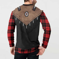 Western Cowboy Vest Style Button Sweatshirt Black Red Plaid Pattern - Wonder Print Shop