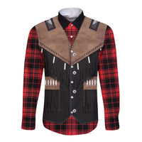 Western Cowboy Vest Style Long Sleeve Button Shirt Black Red Plaid Pattern - Wonder Print Shop