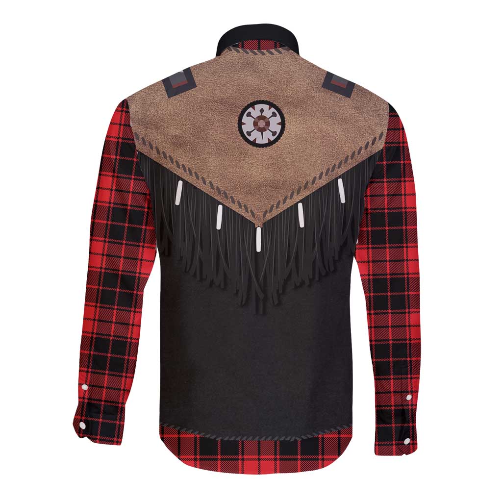Western Cowboy Vest Style Long Sleeve Button Shirt Black Red Plaid Pattern - Wonder Print Shop