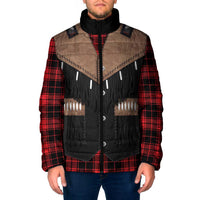 Western Cowboy Vest Style Padded Jacket Black Red Plaid Pattern - Wonder Print Shop