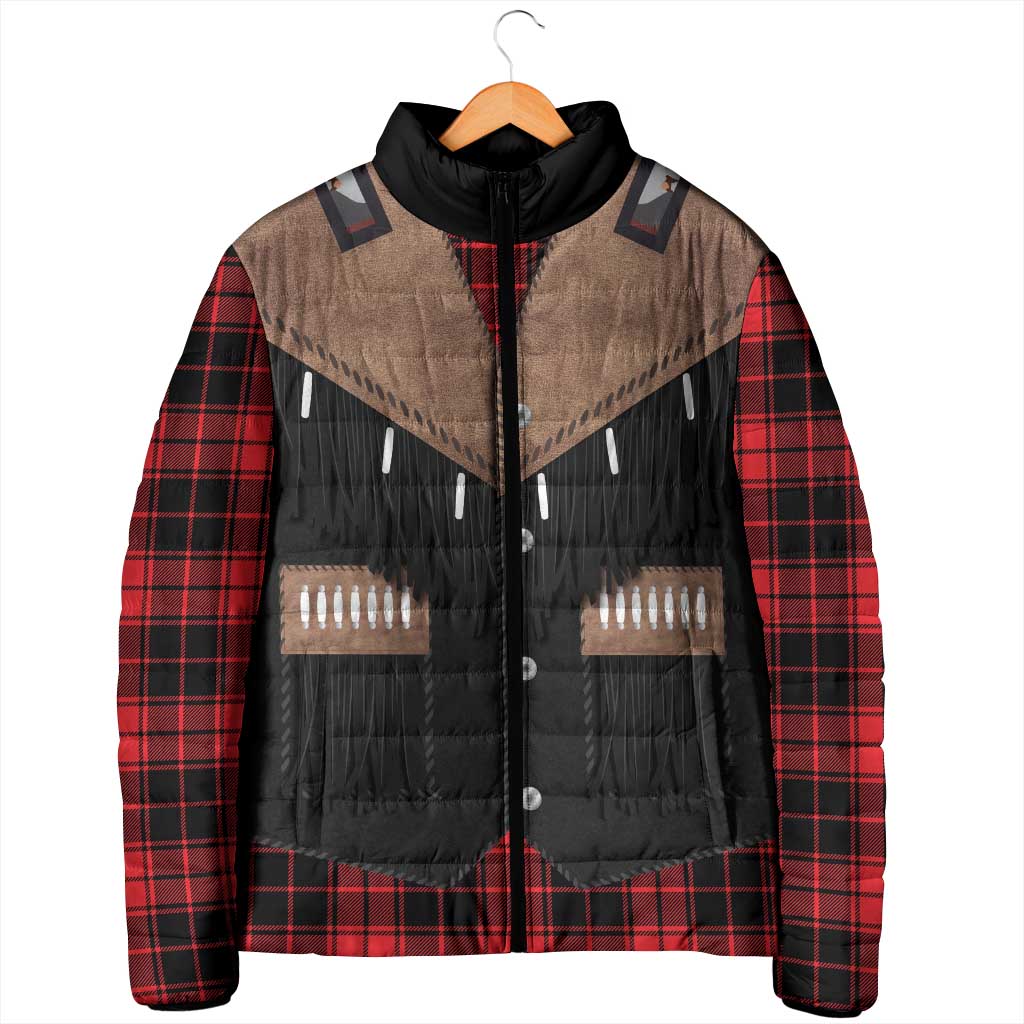Western Cowboy Vest Style Padded Jacket Black Red Plaid Pattern - Wonder Print Shop