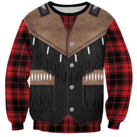 Western Cowboy Vest Style Sweatshirt Black Red Plaid Pattern - Wonder Print Shop