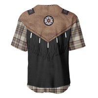 Western Cowboy Vest Style Baseball Jersey Brown Beige Plaid Pattern - Wonder Print Shop