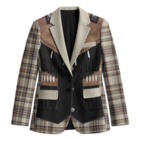 Western Cowboy Vest Style Blazer Brown Beige Plaid Pattern - Wonder Print Shop