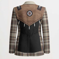 Western Cowboy Vest Style Blazer Brown Beige Plaid Pattern - Wonder Print Shop