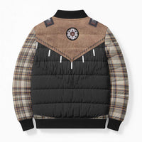 Western Cowboy Vest Style Bomber Puffer Jacket Brown Beige Plaid Pattern - Wonder Print Shop