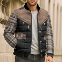 Western Cowboy Vest Style Bomber Puffer Jacket Brown Beige Plaid Pattern - Wonder Print Shop