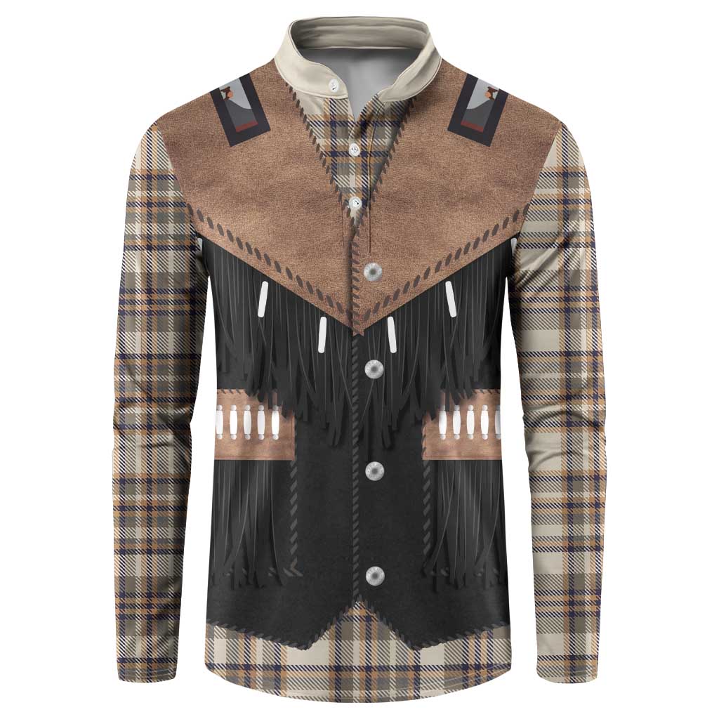 Western Cowboy Vest Style Button Sweatshirt Brown Beige Plaid Pattern - Wonder Print Shop