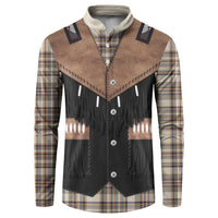 Western Cowboy Vest Style Button Sweatshirt Brown Beige Plaid Pattern - Wonder Print Shop
