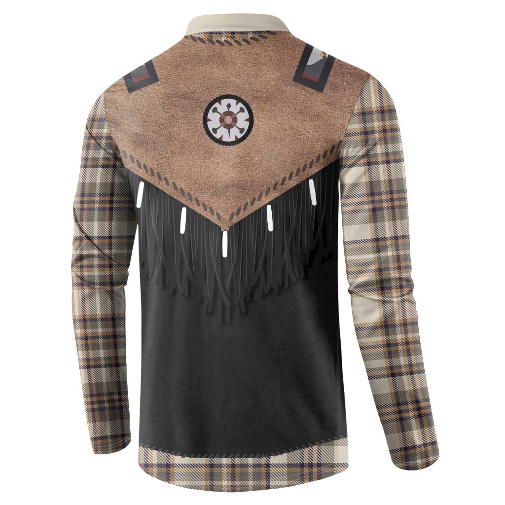 Western Cowboy Vest Style Button Sweatshirt Brown Beige Plaid Pattern - Wonder Print Shop