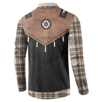 Western Cowboy Vest Style Button Sweatshirt Brown Beige Plaid Pattern - Wonder Print Shop