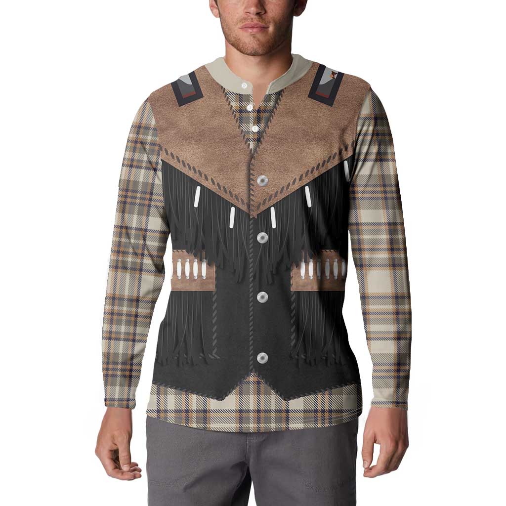 Western Cowboy Vest Style Button Sweatshirt Brown Beige Plaid Pattern - Wonder Print Shop