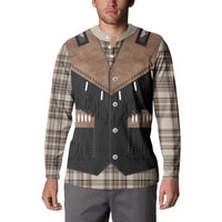 Western Cowboy Vest Style Button Sweatshirt Brown Beige Plaid Pattern - Wonder Print Shop