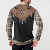 Western Cowboy Vest Style Button Sweatshirt Brown Beige Plaid Pattern - Wonder Print Shop