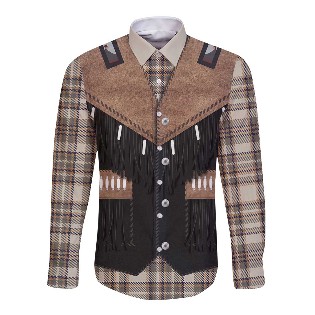 Western Cowboy Vest Style Long Sleeve Button Shirt Brown Beige Plaid Pattern - Wonder Print Shop