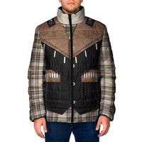 Western Cowboy Vest Style Padded Jacket Brown Beige Plaid Pattern - Wonder Print Shop