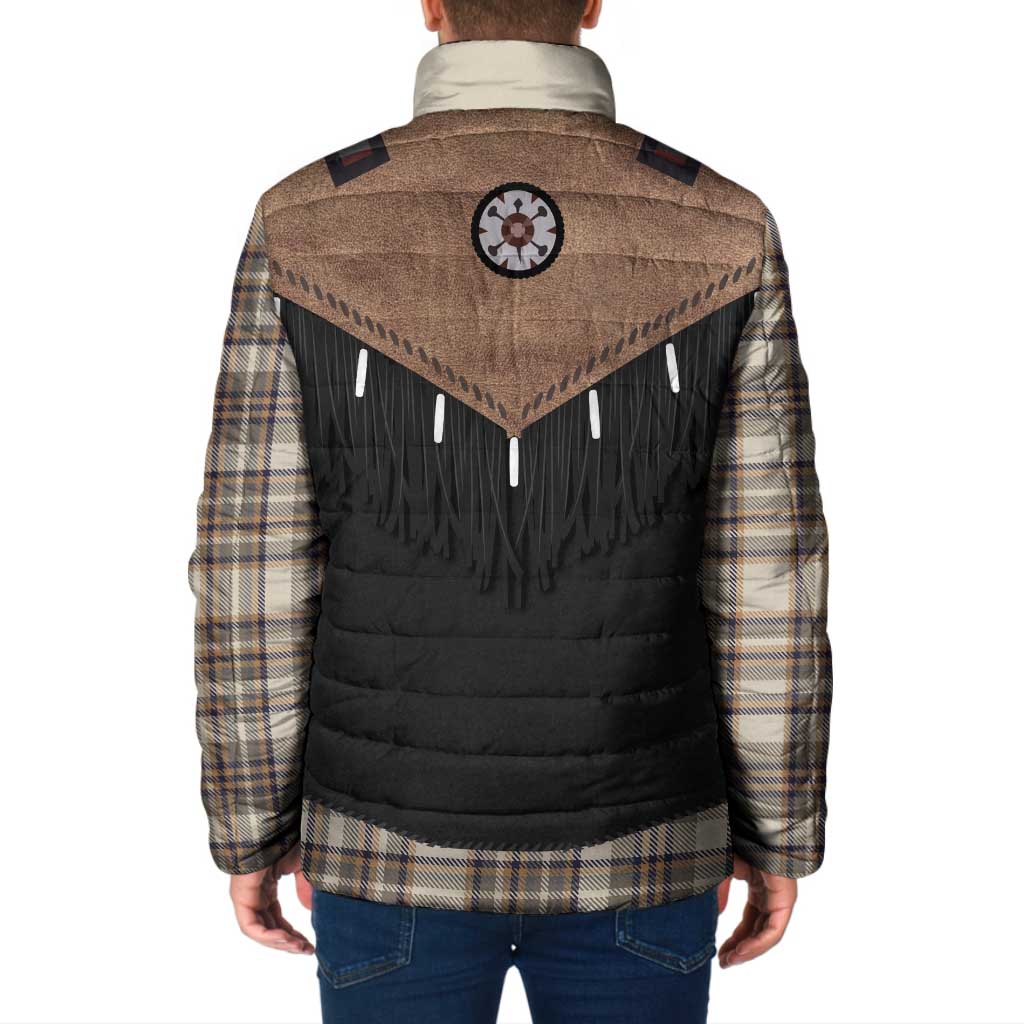 Western Cowboy Vest Style Padded Jacket Brown Beige Plaid Pattern - Wonder Print Shop