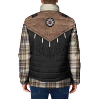 Western Cowboy Vest Style Padded Jacket Brown Beige Plaid Pattern - Wonder Print Shop