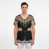 Western Cowboy Vest Style Scrub Top Brown Beige Plaid Pattern - Wonder Print Shop