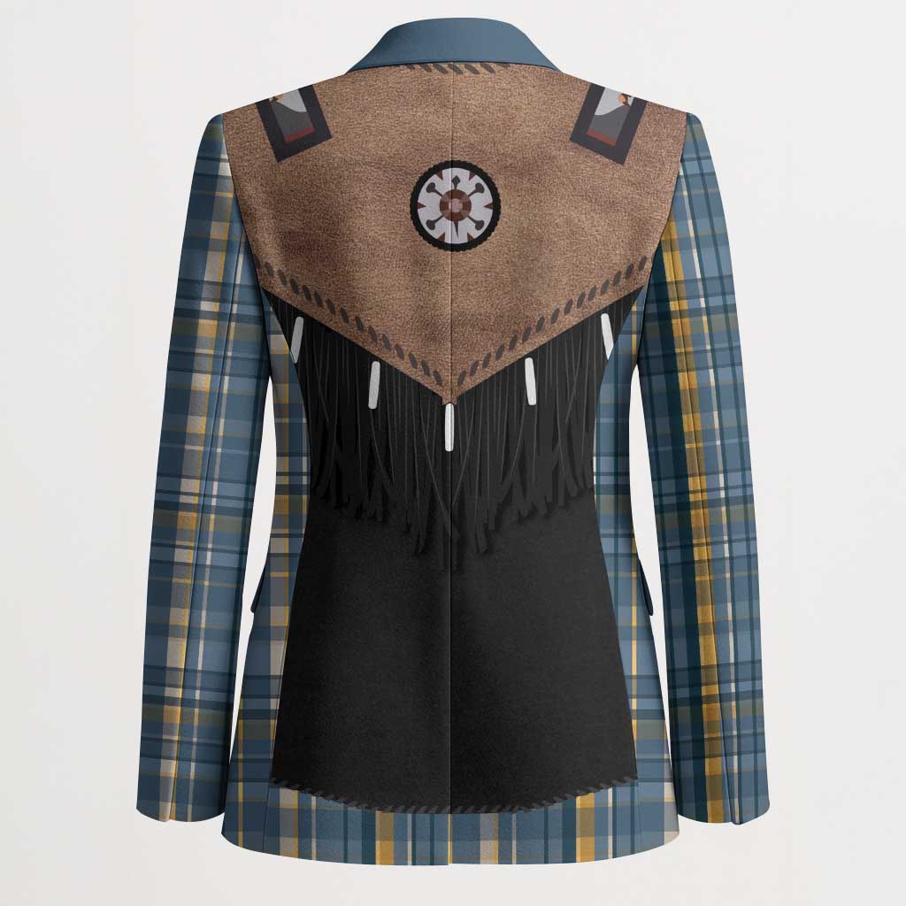 Western Cowboy Vest Style Blazer Blue Yellow Plaid Pattern - Wonder Print Shop