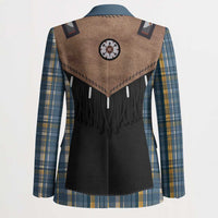 Western Cowboy Vest Style Blazer Blue Yellow Plaid Pattern - Wonder Print Shop