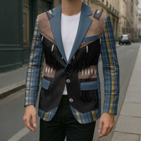 Western Cowboy Vest Style Blazer Blue Yellow Plaid Pattern - Wonder Print Shop