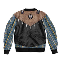 Western Cowboy Vest Style Bomber Jacket Blue Yellow Plaid Pattern - Wonder Print Shop