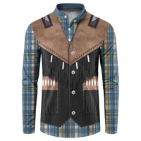 Western Cowboy Vest Style Button Sweatshirt Blue Yellow Plaid Pattern - Wonder Print Shop