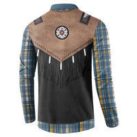Western Cowboy Vest Style Button Sweatshirt Blue Yellow Plaid Pattern - Wonder Print Shop
