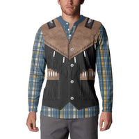 Western Cowboy Vest Style Button Sweatshirt Blue Yellow Plaid Pattern - Wonder Print Shop