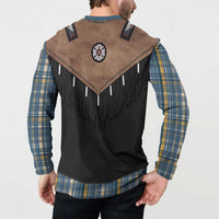 Western Cowboy Vest Style Button Sweatshirt Blue Yellow Plaid Pattern - Wonder Print Shop