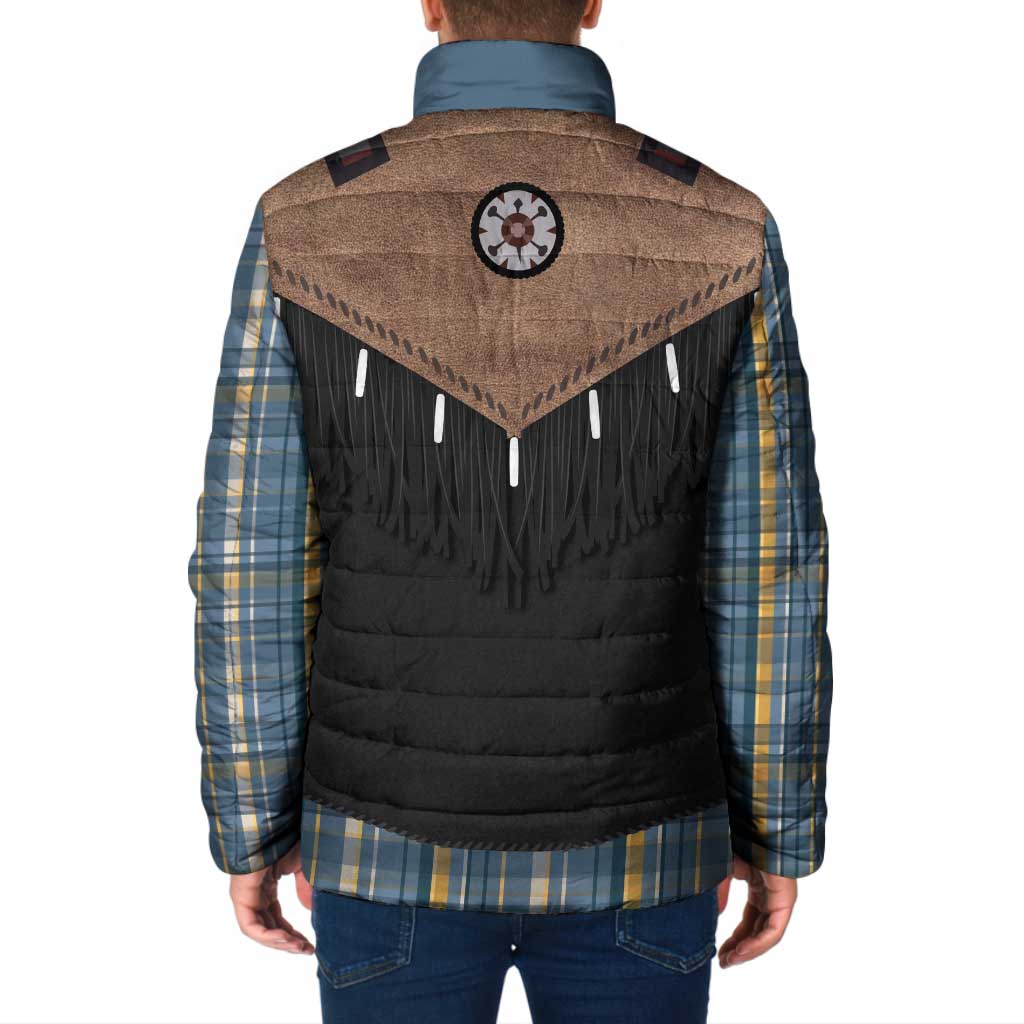 Western Cowboy Vest Style Padded Jacket Blue Yellow Plaid Pattern - Wonder Print Shop