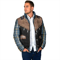 Western Cowboy Vest Style Padded Jacket Blue Yellow Plaid Pattern - Wonder Print Shop