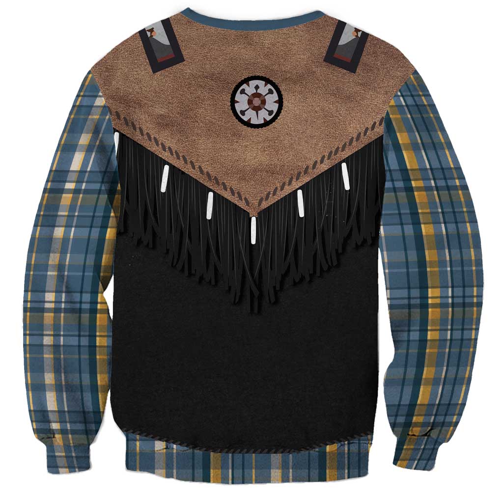 Western Cowboy Vest Style Sweatshirt Blue Yellow Plaid Pattern - Wonder Print Shop