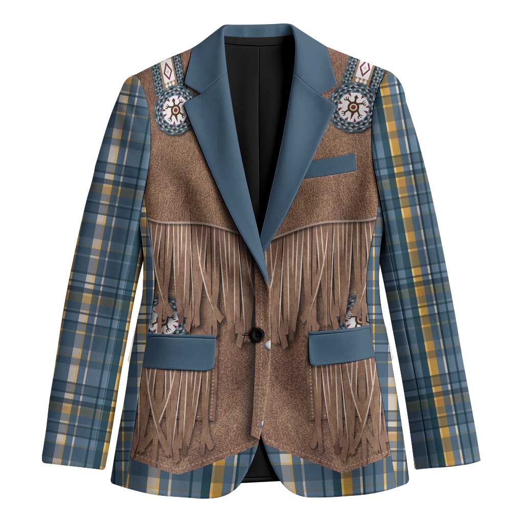Retro Blue Yellow Plaid Blazer Western Cowboy Vest Costume - Wonder Print Shop