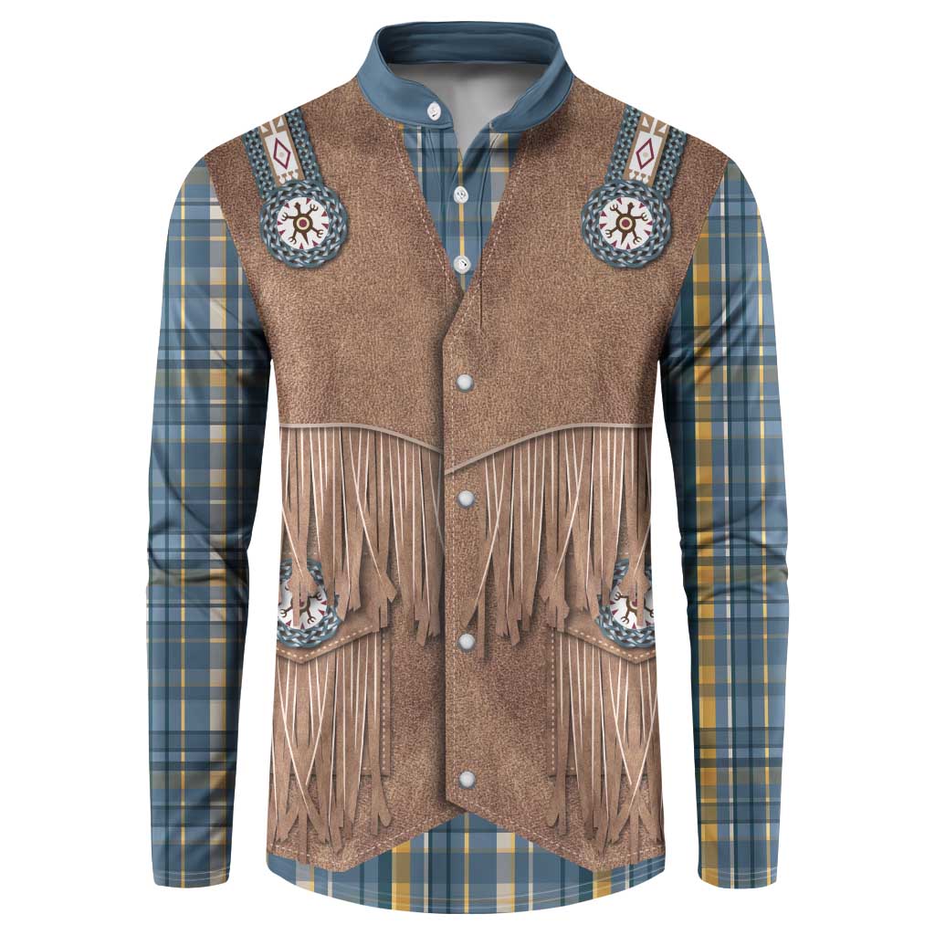Retro Blue Yellow Plaid Button Sweatshirt Western Cowboy Vest Costume - Wonder Print Shop