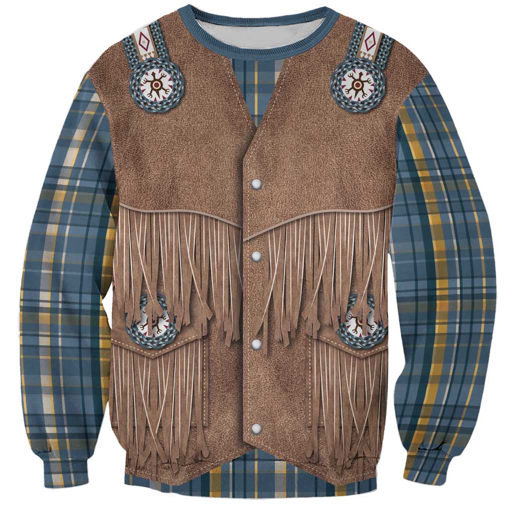 Retro Blue Yellow Plaid Sweatshirt Western Cowboy Vest Costume - Wonder Print Shop