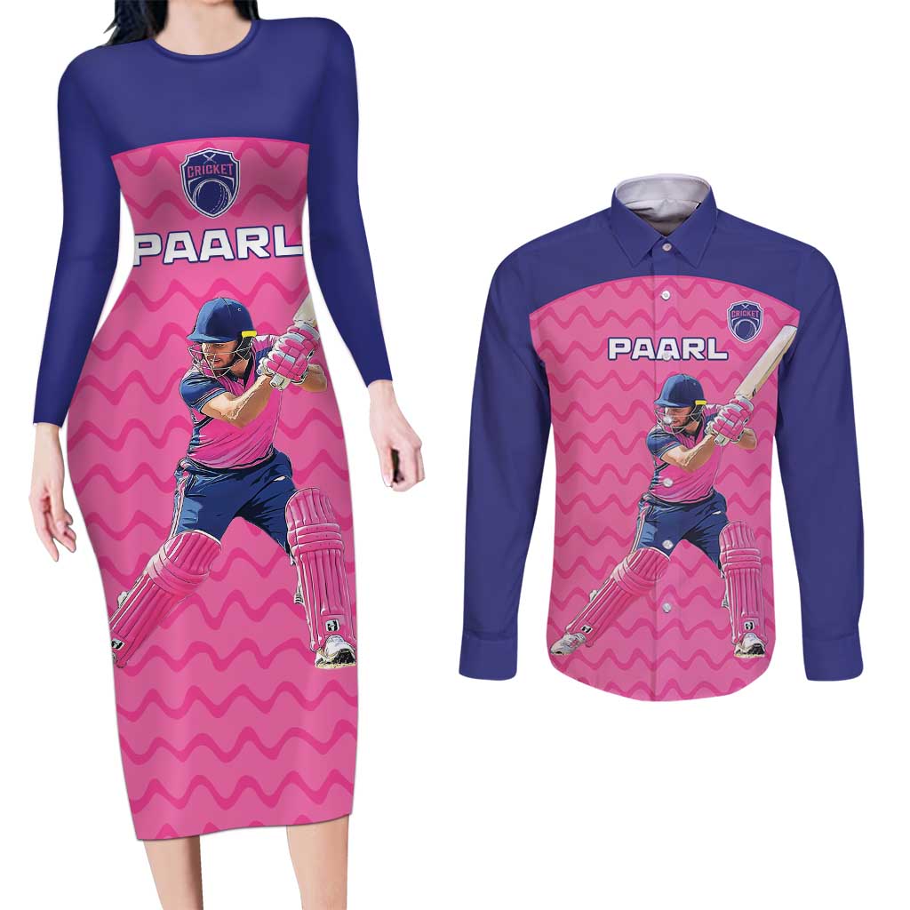 Custom South Africa Paarl Cricket Couples Matching Long Sleeve Bodycon Dress and Long Sleeve Button Shirt We Are Champions - Wonder Print Shop