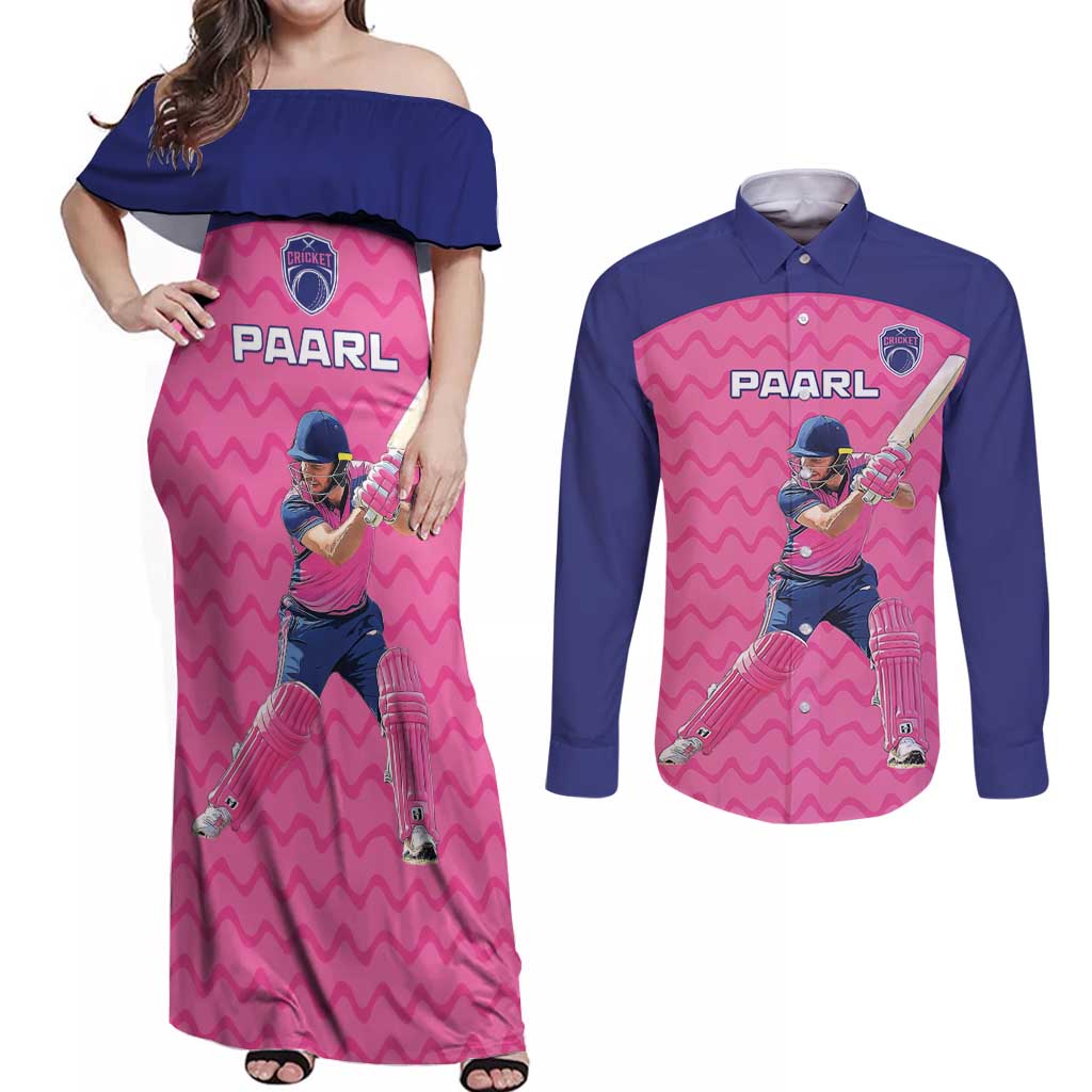 Custom South Africa Paarl Cricket Couples Matching Off Shoulder Maxi Dress and Long Sleeve Button Shirt We Are Champions - Wonder Print Shop