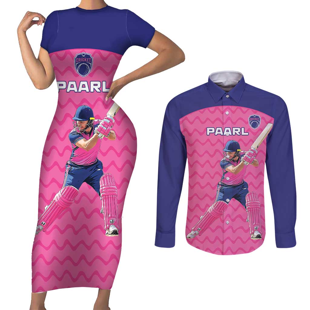 Custom South Africa Paarl Cricket Couples Matching Short Sleeve Bodycon Dress and Long Sleeve Button Shirt We Are Champions - Wonder Print Shop