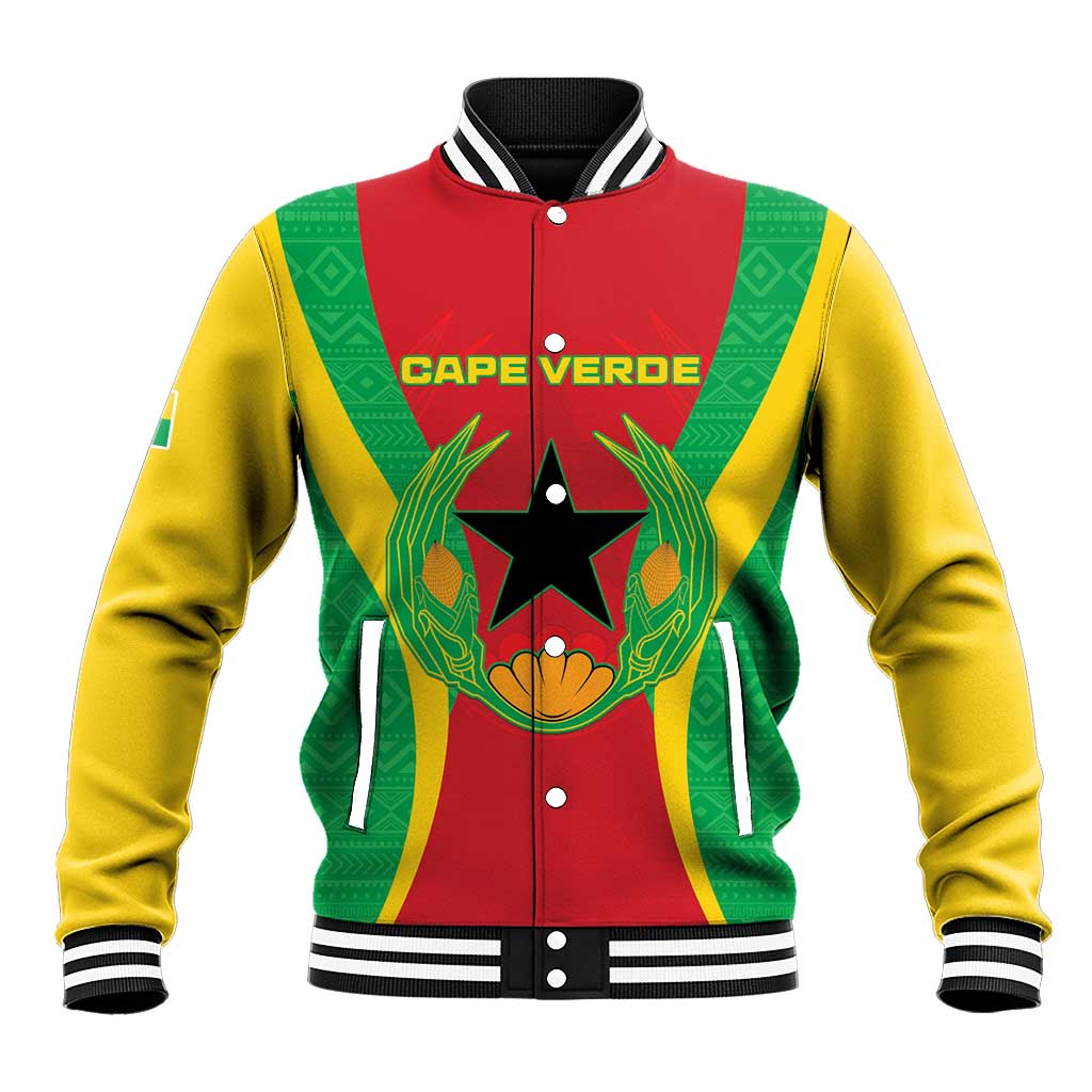 Personalized Cape Verde baseball jacket, red green yellow front with black star graphic