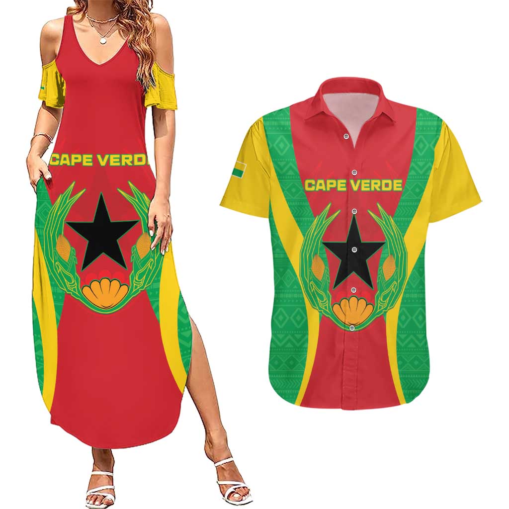 Personalised Cape Verde Couples Matching Summer Maxi Dress and Hawaiian Shirt National Flag Of Cape Verde 1975-1992 - Wonder Print Shop