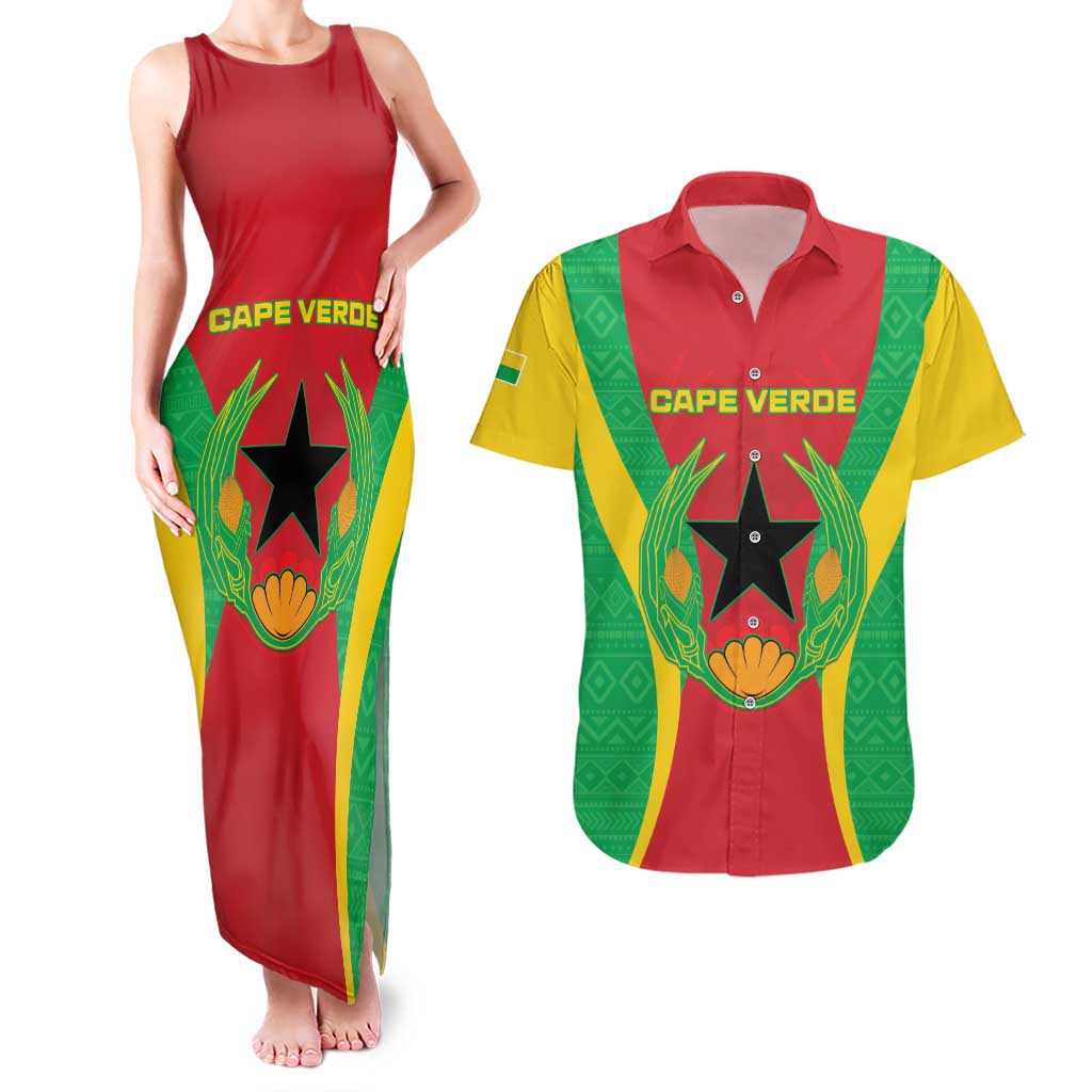 Personalised Cape Verde Couples Matching Tank Maxi Dress and Hawaiian Shirt National Flag Of Cape Verde 1975-1992 - Wonder Print Shop