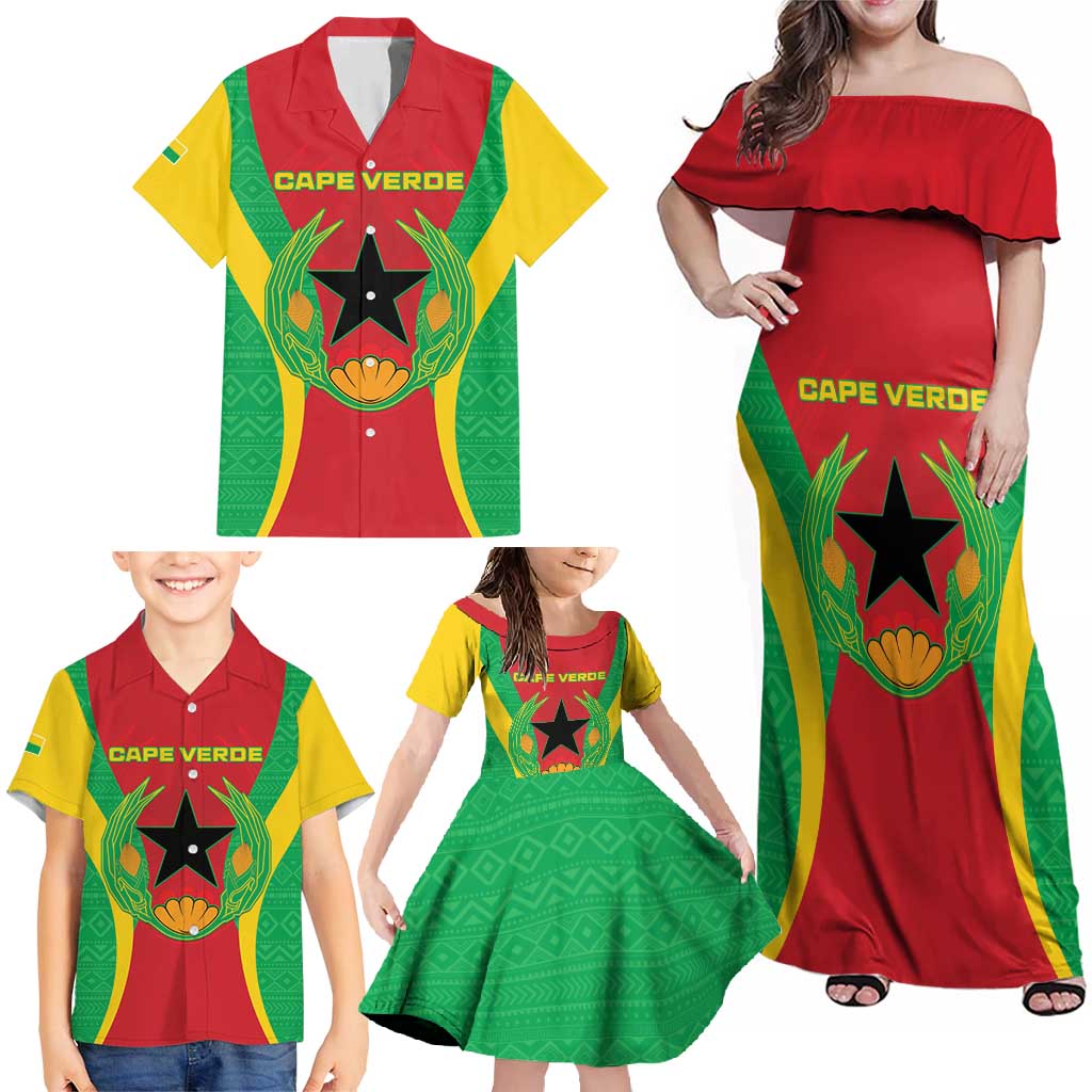 Personalised Cape Verde Family Matching Off Shoulder Maxi Dress and Hawaiian Shirt National Flag Of Cape Verde 1975-1992 - Wonder Print Shop