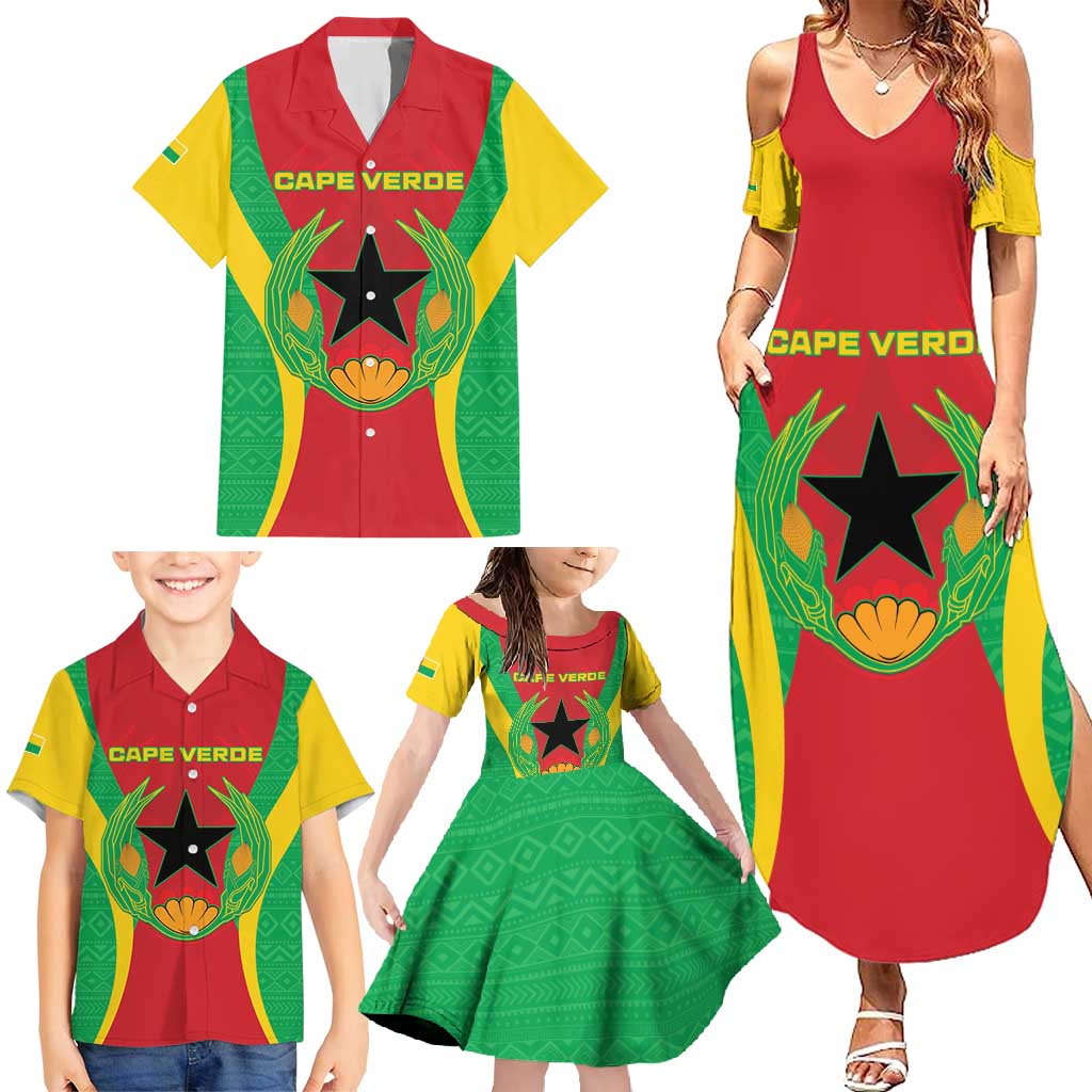 Personalised Cape Verde Family Matching Summer Maxi Dress and Hawaiian Shirt National Flag Of Cape Verde 1975-1992 - Wonder Print Shop