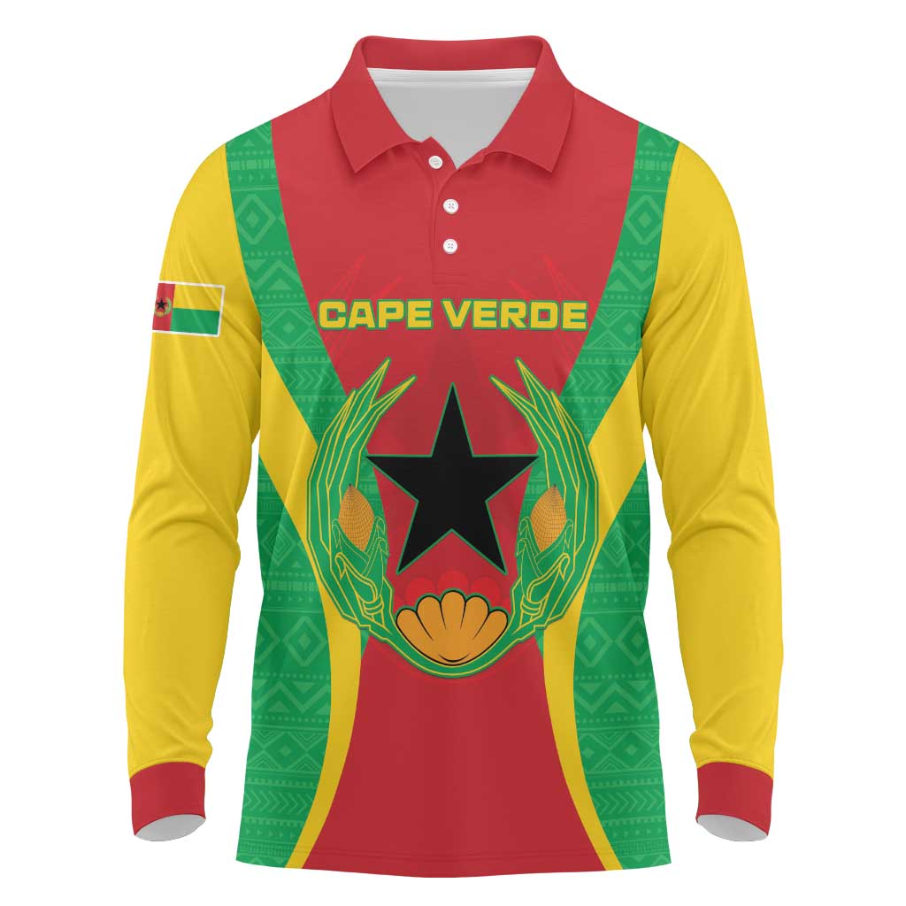 Personalised Cape Verde Long Sleeve Polo Shirt National Flag Of Cape Verde 1975-1992 - Wonder Print Shop